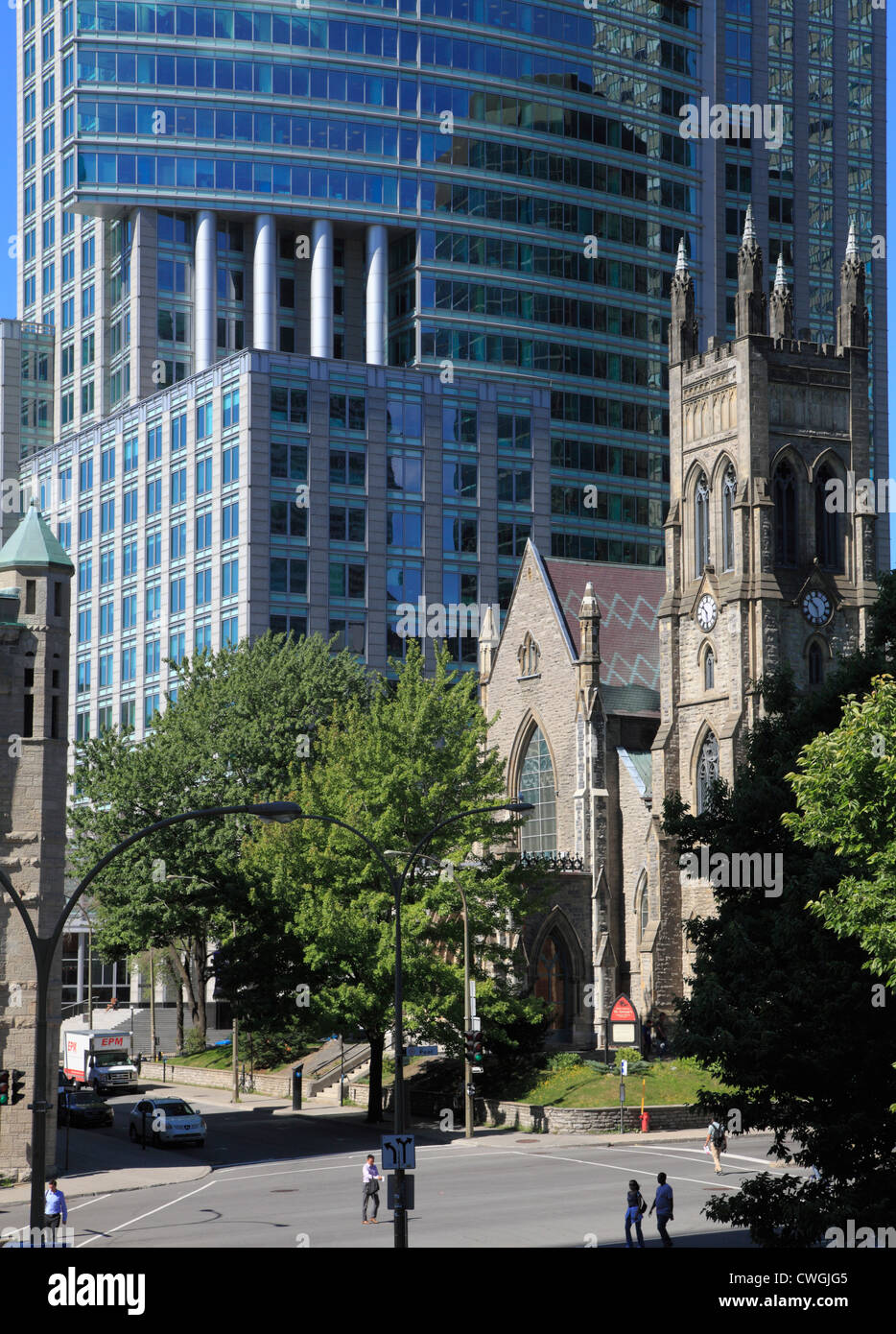Canada, Quebec, Montreal, St Georges Church, skyscraper, Stock Photo