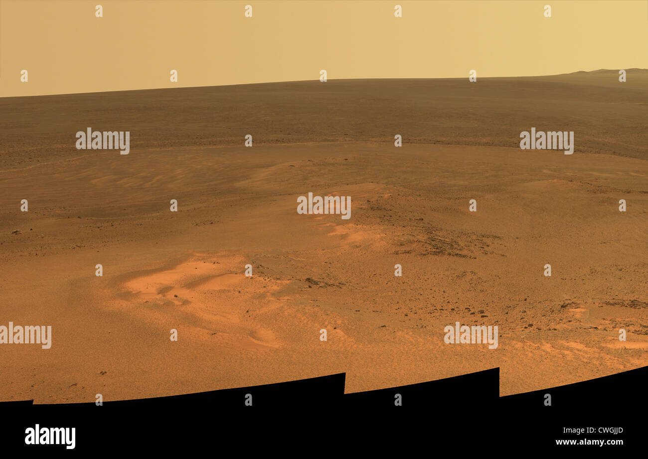 Opportunity's Eighth Anniversary View From 'Greeley Haven' This mosaic of images taken in mid-January 2012 shows the windswept v Stock Photo