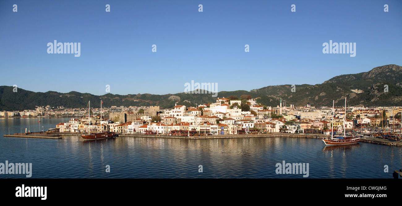 Marmaris, the old town and the marina. Left the medieval castle Stock Photo