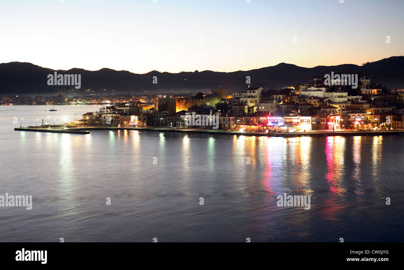 Marmaris, the old town and the harbor at dusk Stock Photo