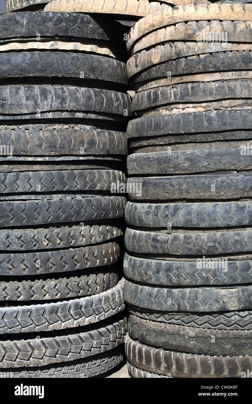 Symbol photo, stacks of worn tires Stock Photo