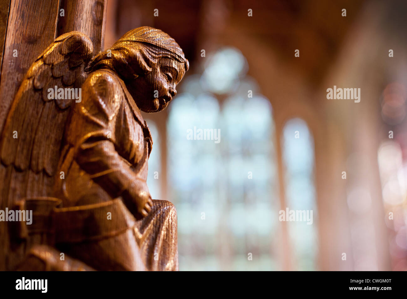 A carved wooden angel from Dunblane Cathedral, Dunblane, Scotland. Stock Photo