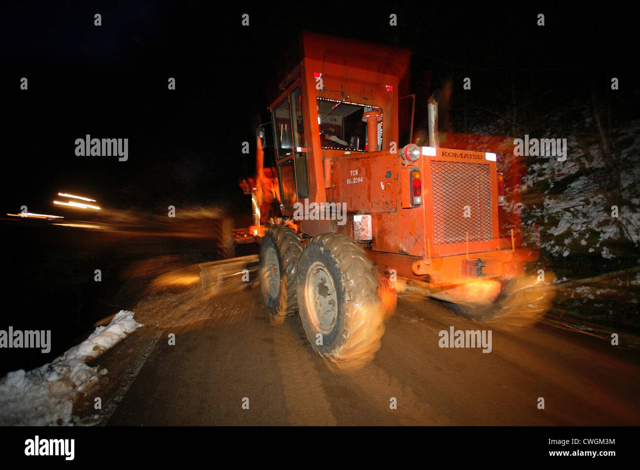 Trabzon, excavator clears the road after a landslide Stock Photo