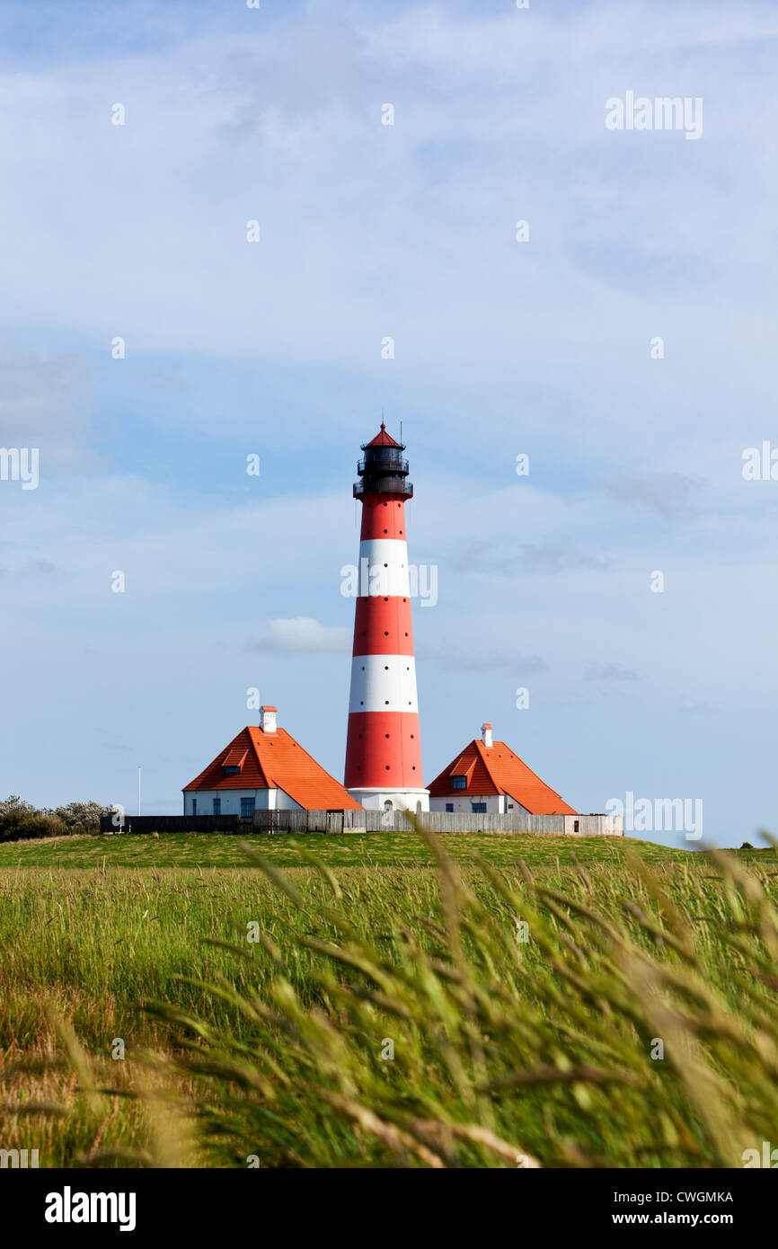 Lighthouse of Westerhever on the Eiderstedt peninsula Stock Photo