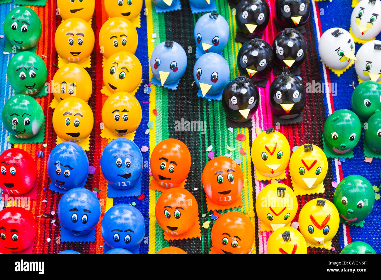 Colored eggs filled with confetti offered for sale during fiesta in