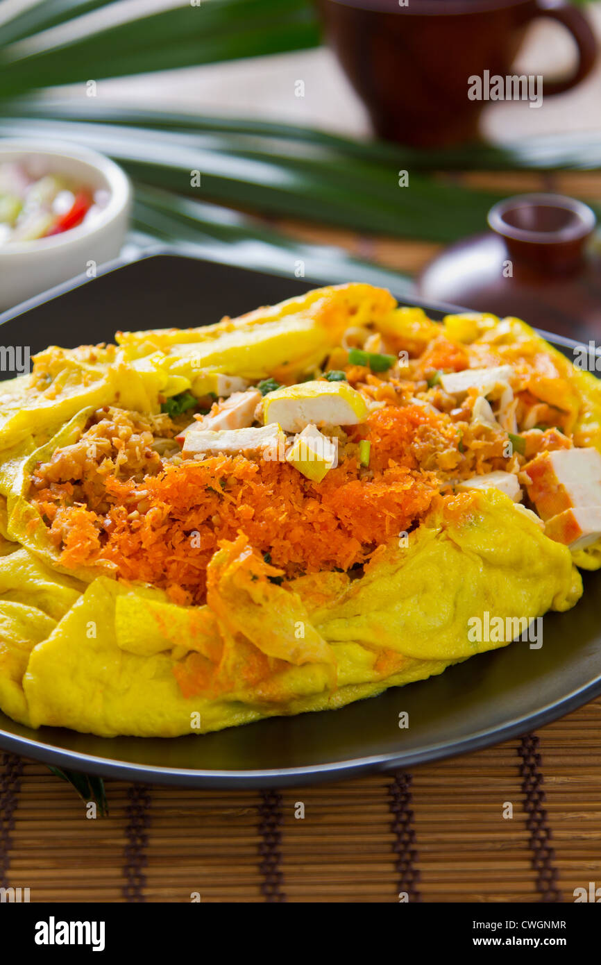 Stir fried bean sprout,tofu,coconut wrapped in omelet [Thai 's cuisine