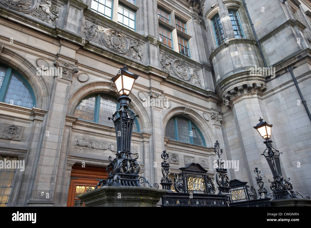 lamps outside edinburgh central library, scotland, uk, united kingdom