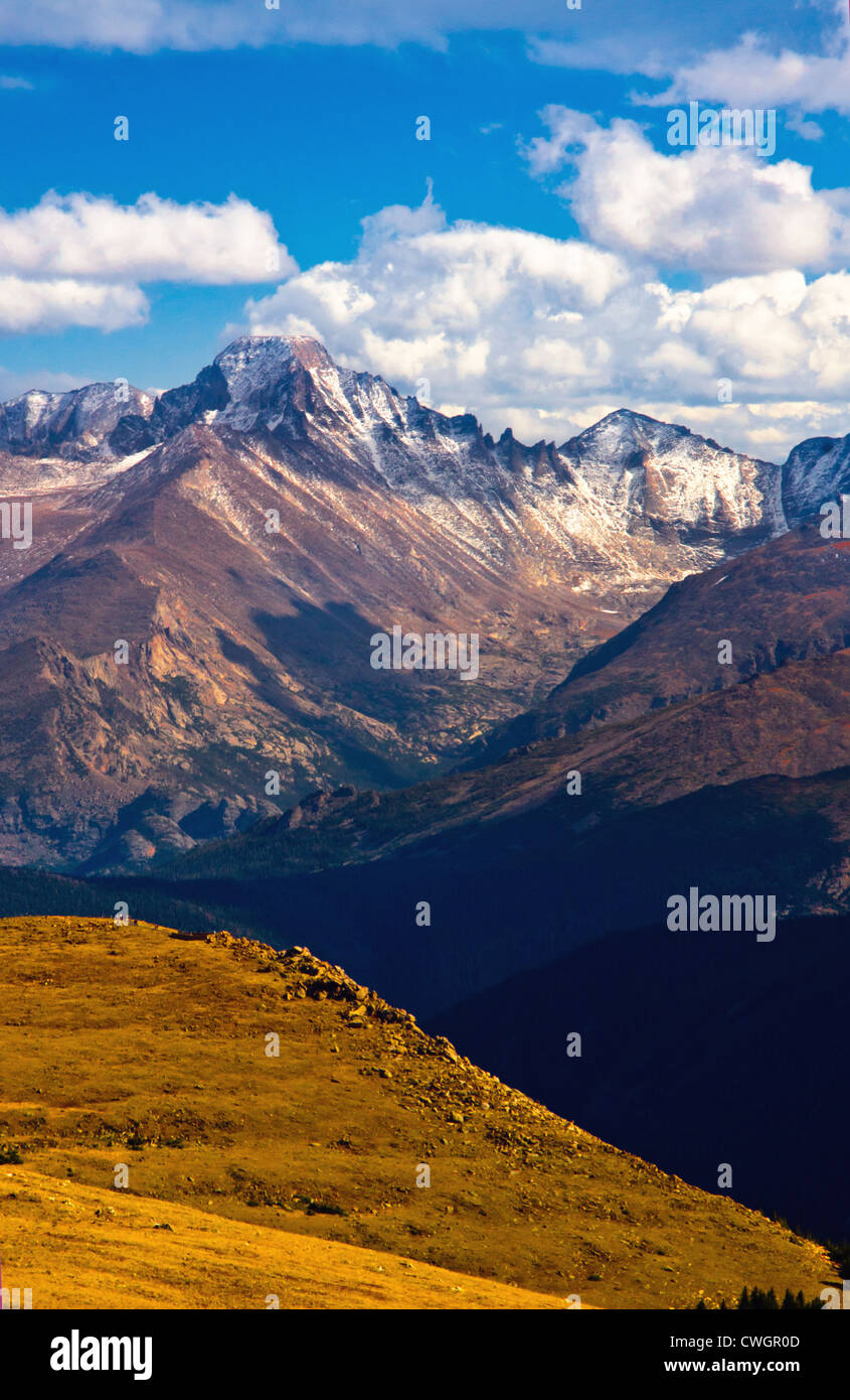 Longs Peak meets the sky above in Rocky Mountain National Park, Colorado Stock Photo