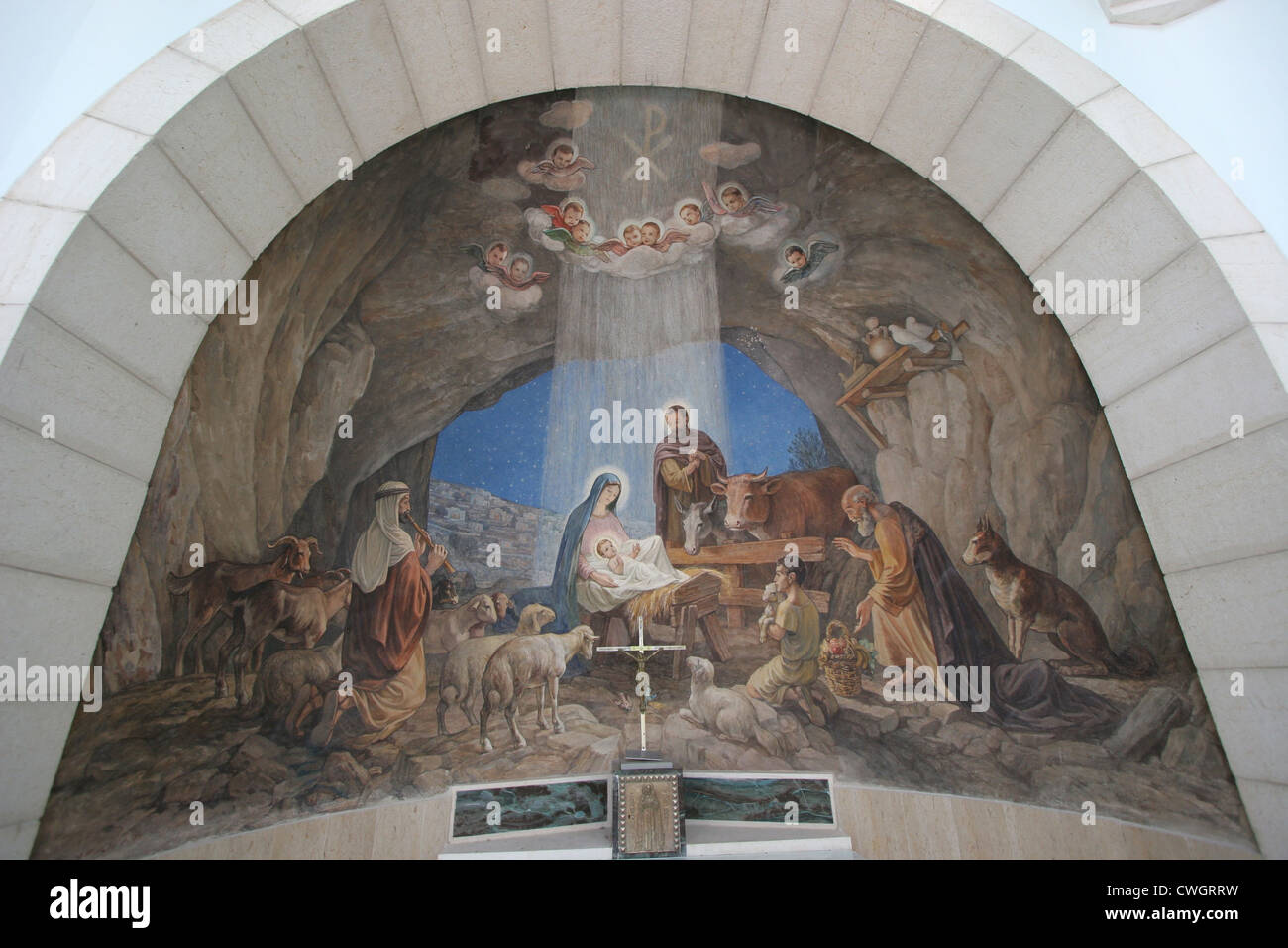 Nativity scene, Bethlehem Shepherds Field Church Stock Photo Alamy