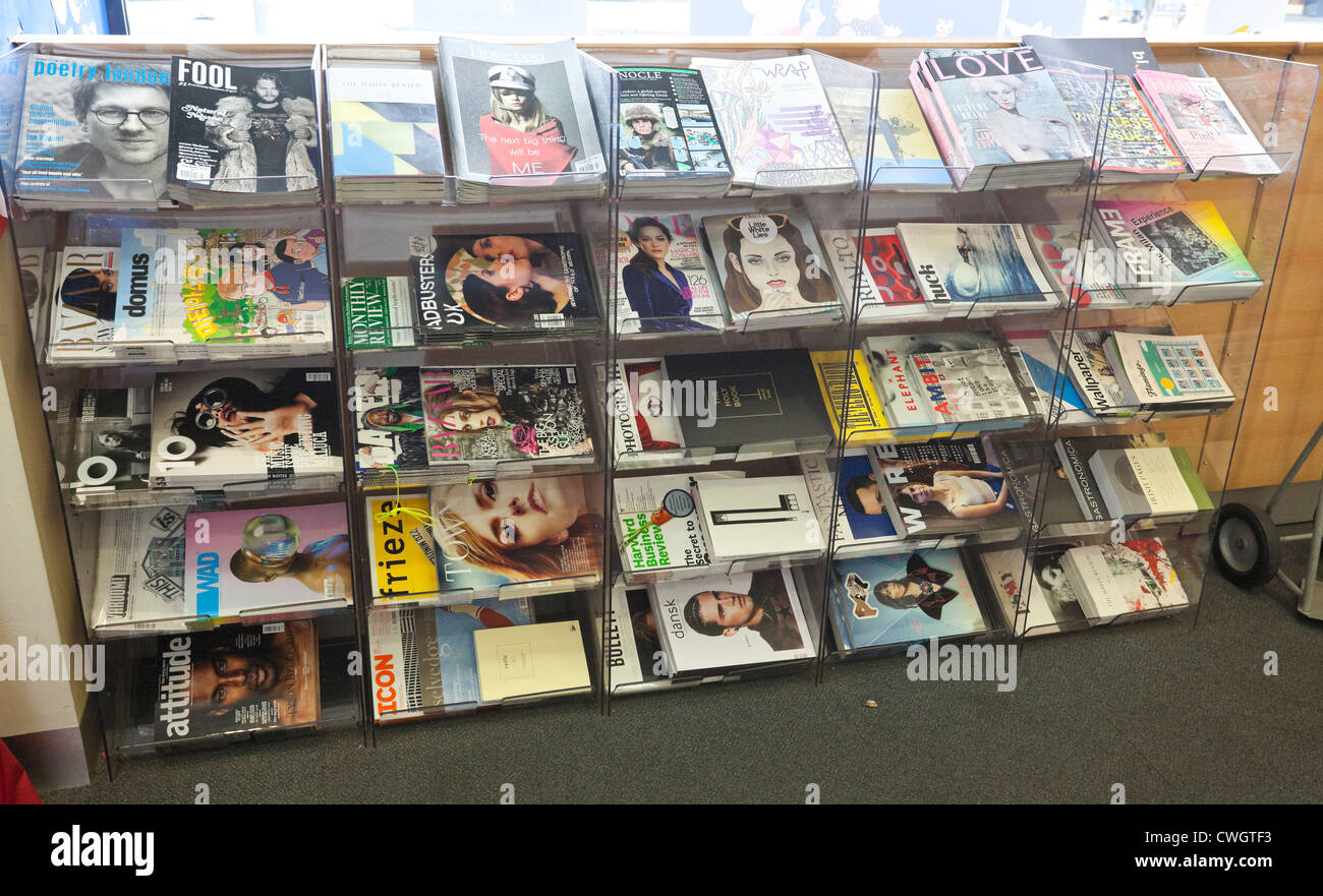 Packed magazine rack, London, England, UK Stock Photo