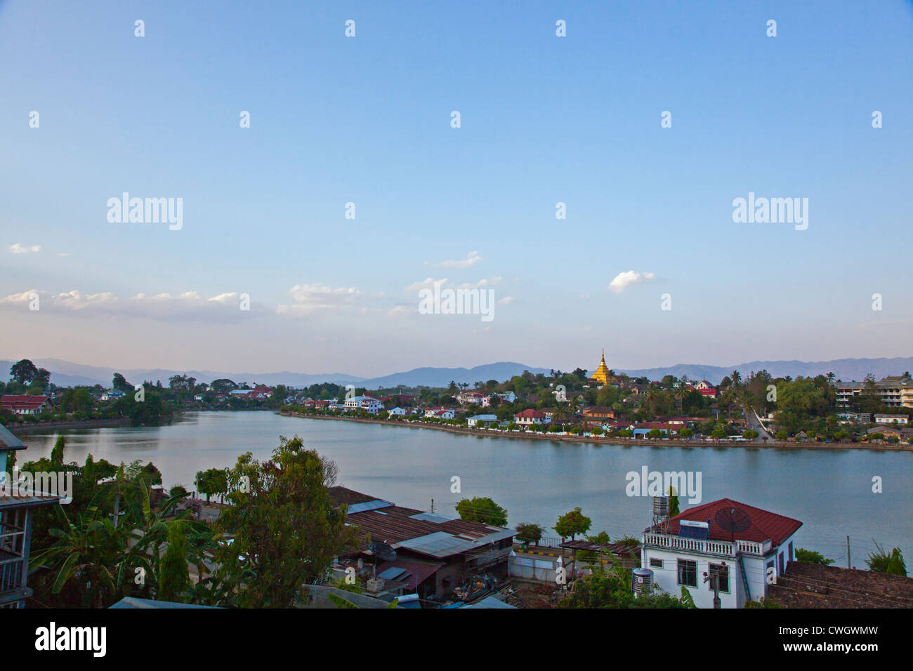 LAKE NAUNG TUNG is the center of the town of KENGTUNG also know as KYAINGTONG - MYANMAR Stock Photo