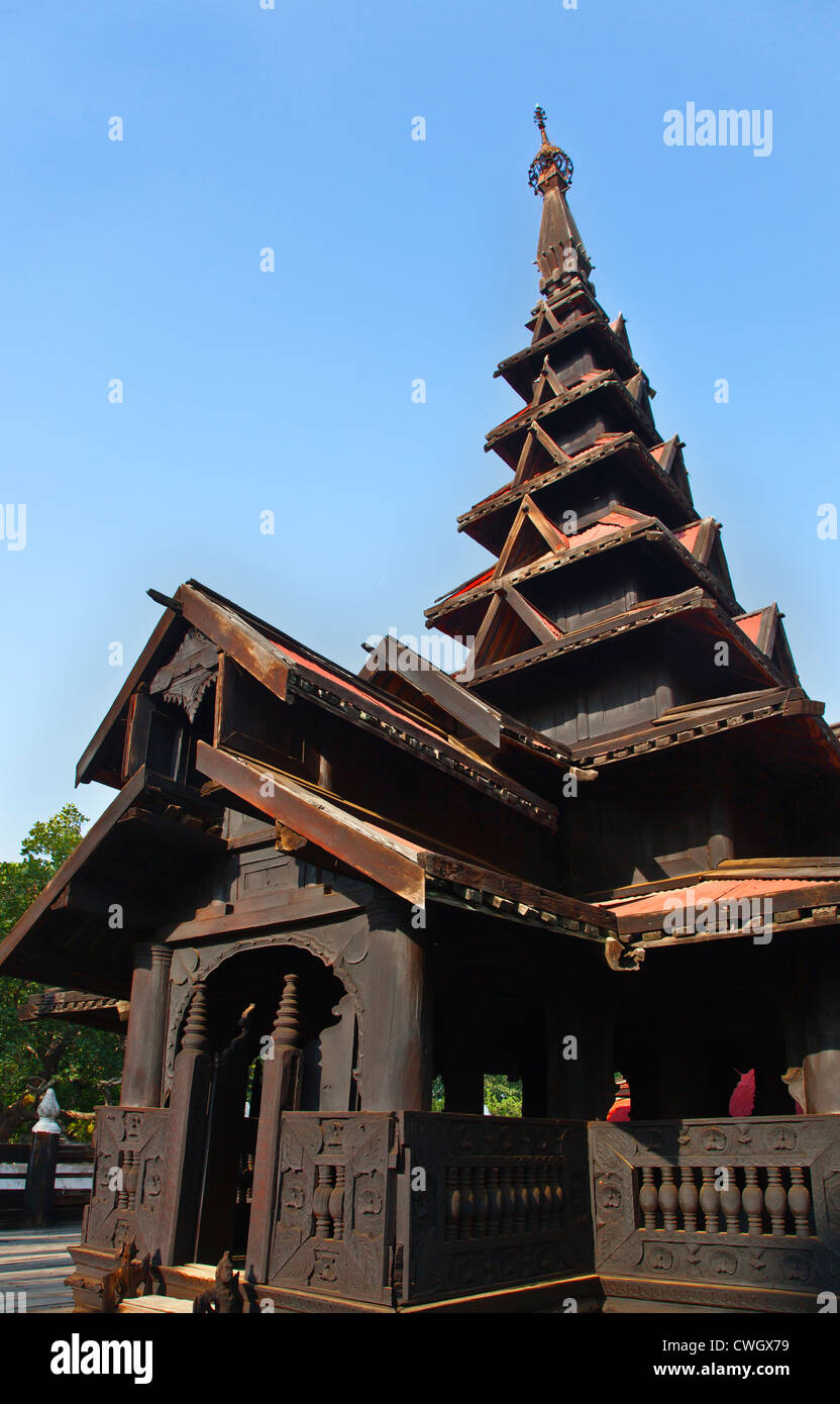 The teak BAGAYA KYAUNG MONASTERY dates back to 1834 in historic INWA the Burmese Kingdoms capital for 400 years - MYANMAR Stock Photo