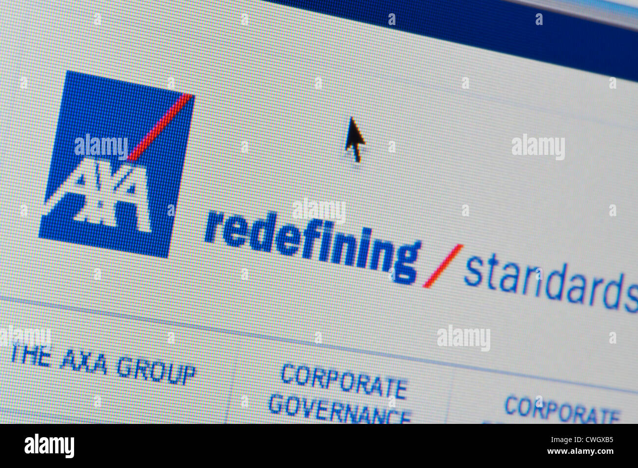 Close up of the Axa logo as seen on its website. (Editorial use only: print, TV, e-book and editorial website). Stock Photo