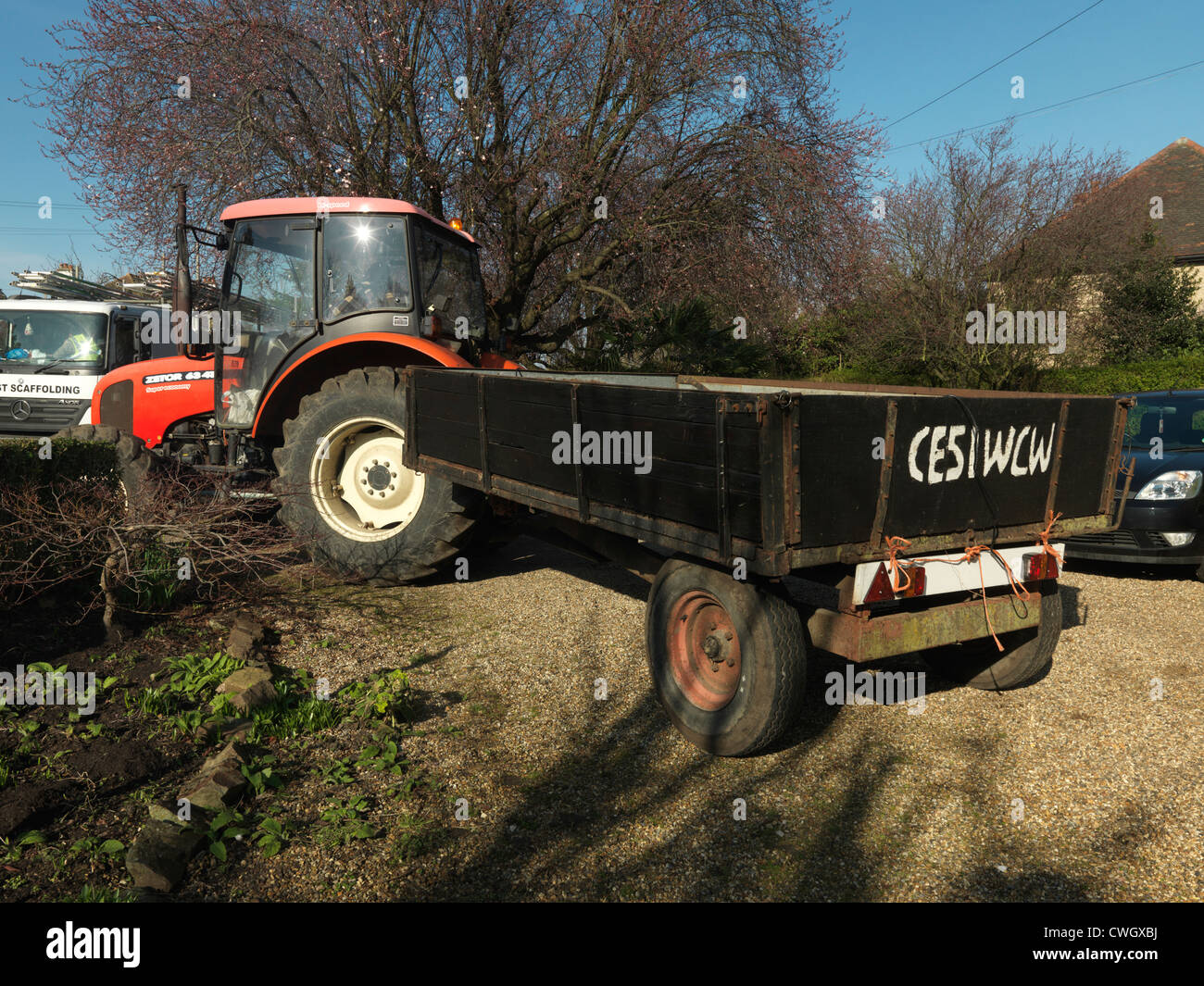 Tractor Delivering horse Manure For Garden cheam Surrey England Stock Photo