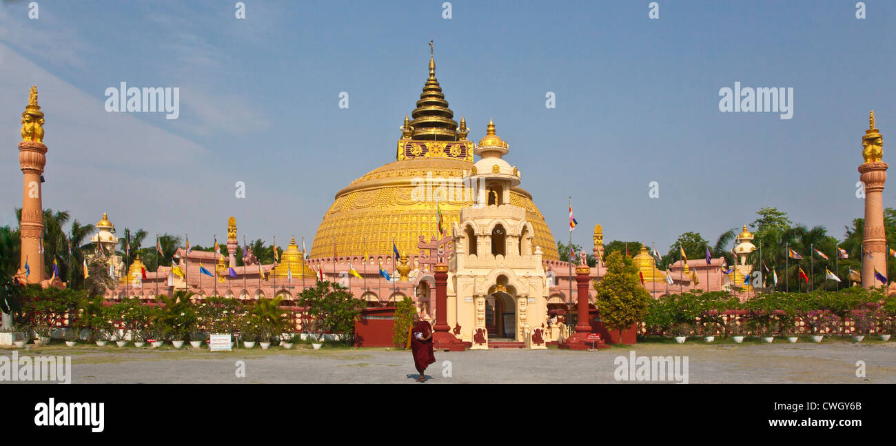 The exterior of the THIDAGU WORLD BUDDHIST UNIVERSITY is located at the base of SAGAING HILL near MANDALAY - MYANMAR Stock Photo