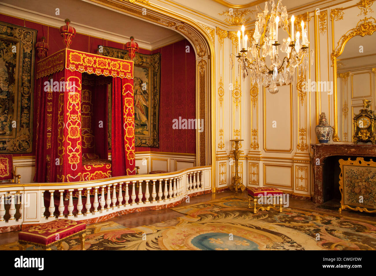 Bedroom of King Louis XIV, Chateau de Chambord, Loire Valley, Centre France Stock Photo