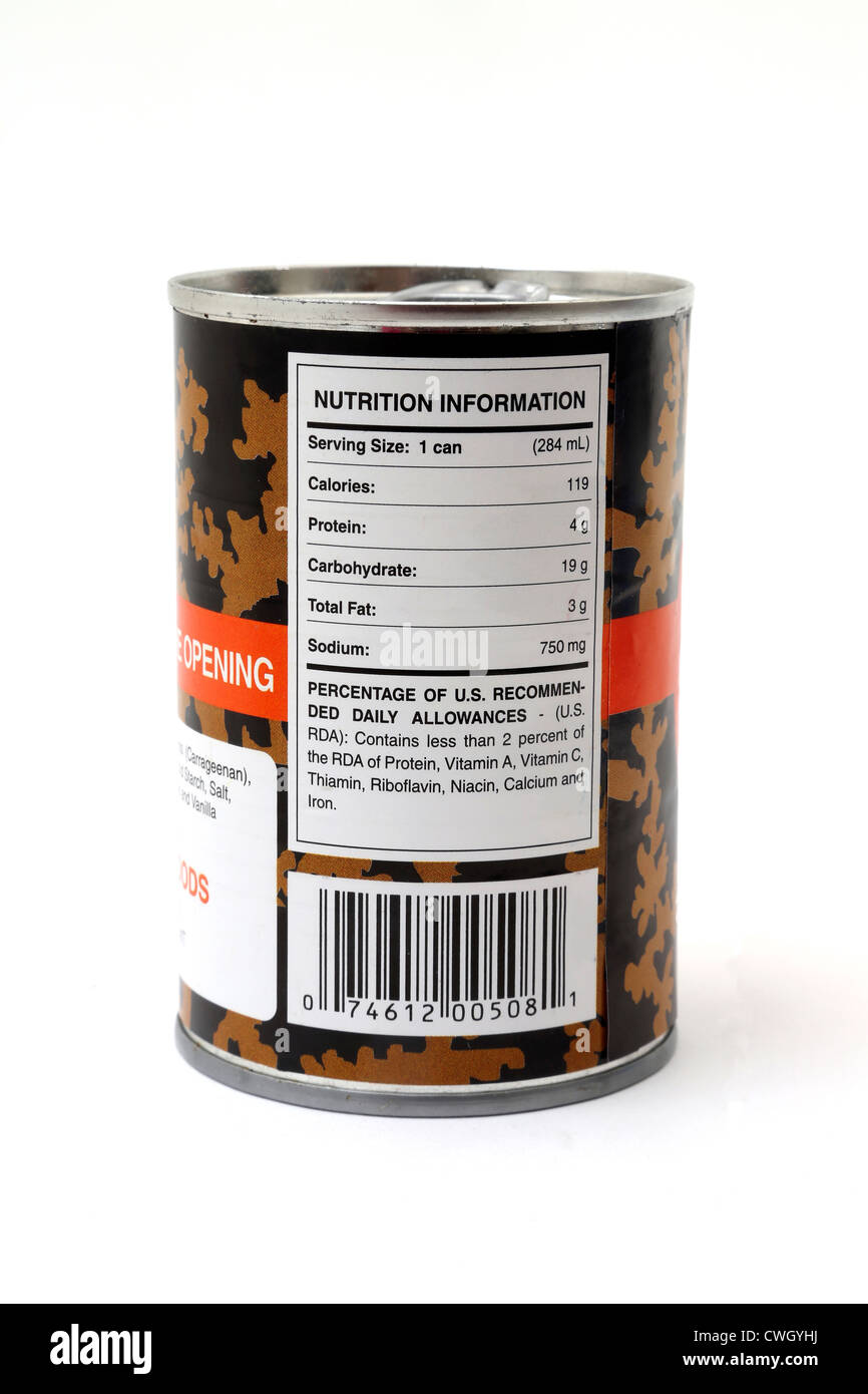 Can Of Big Bamboo Jamaican Irish Moss Vanilla Flavoured Drink Showing Nutrition Information On Label Stock Photo
