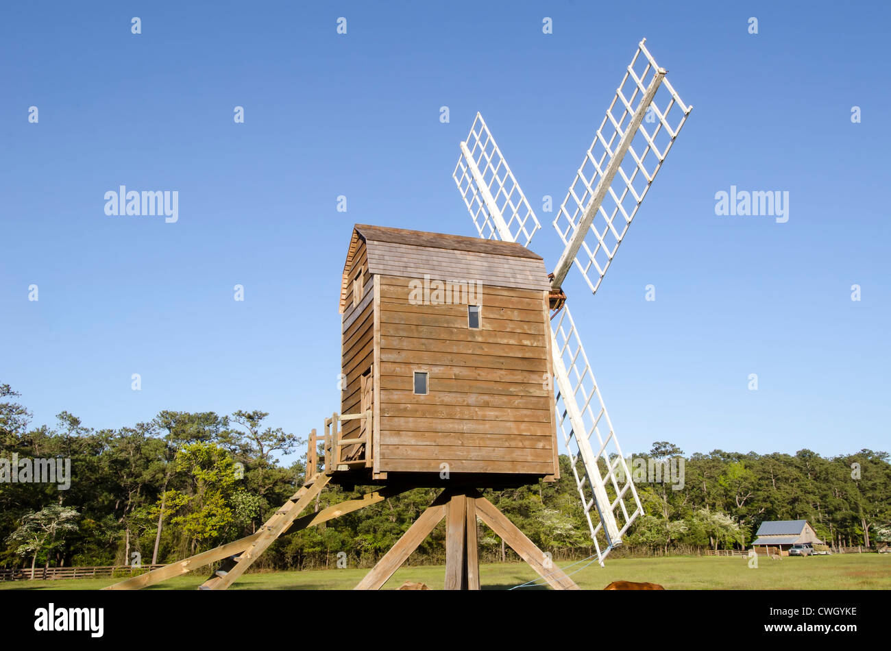 Historic windmill at Island Farm living history museum circa 1847 Manteo, Roanoke Island, North Carolina Outer Banks Stock Photo