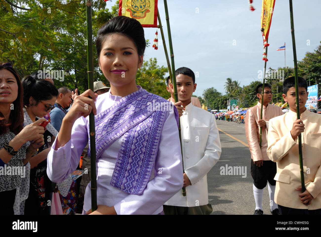 Traditionall Thai costume worn at the Candle and wax festival (Khao Phansa) on 3/08/2012 in Ubon Ratchathani Northeastern Thaila Stock Photo