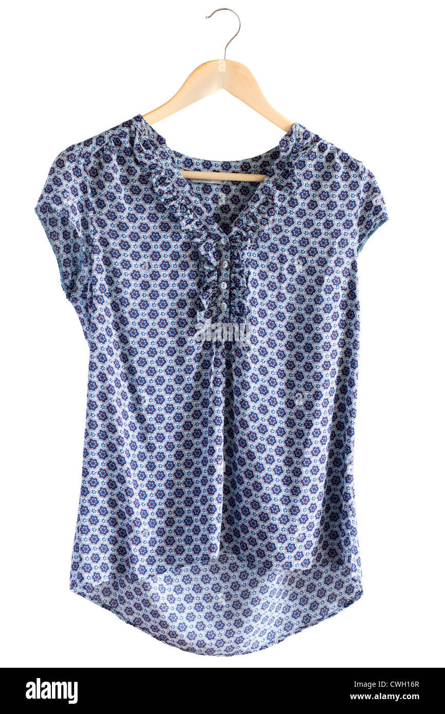 ladies v neck patterned short sleeve blouse Stock Photo