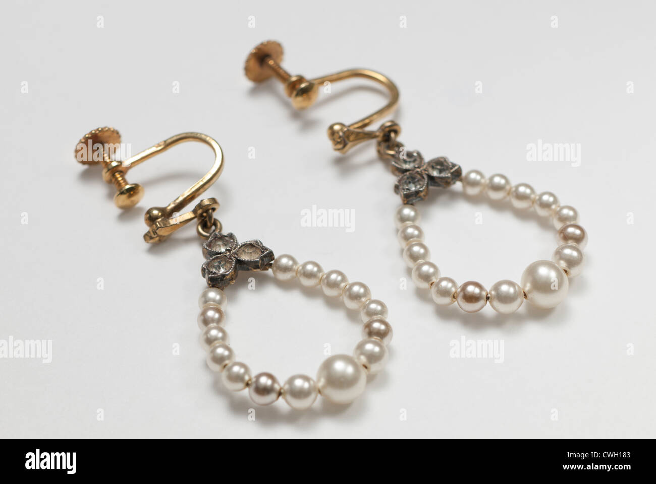 Pair of  vintage chandelier pearl crystal earrings Stock Photo