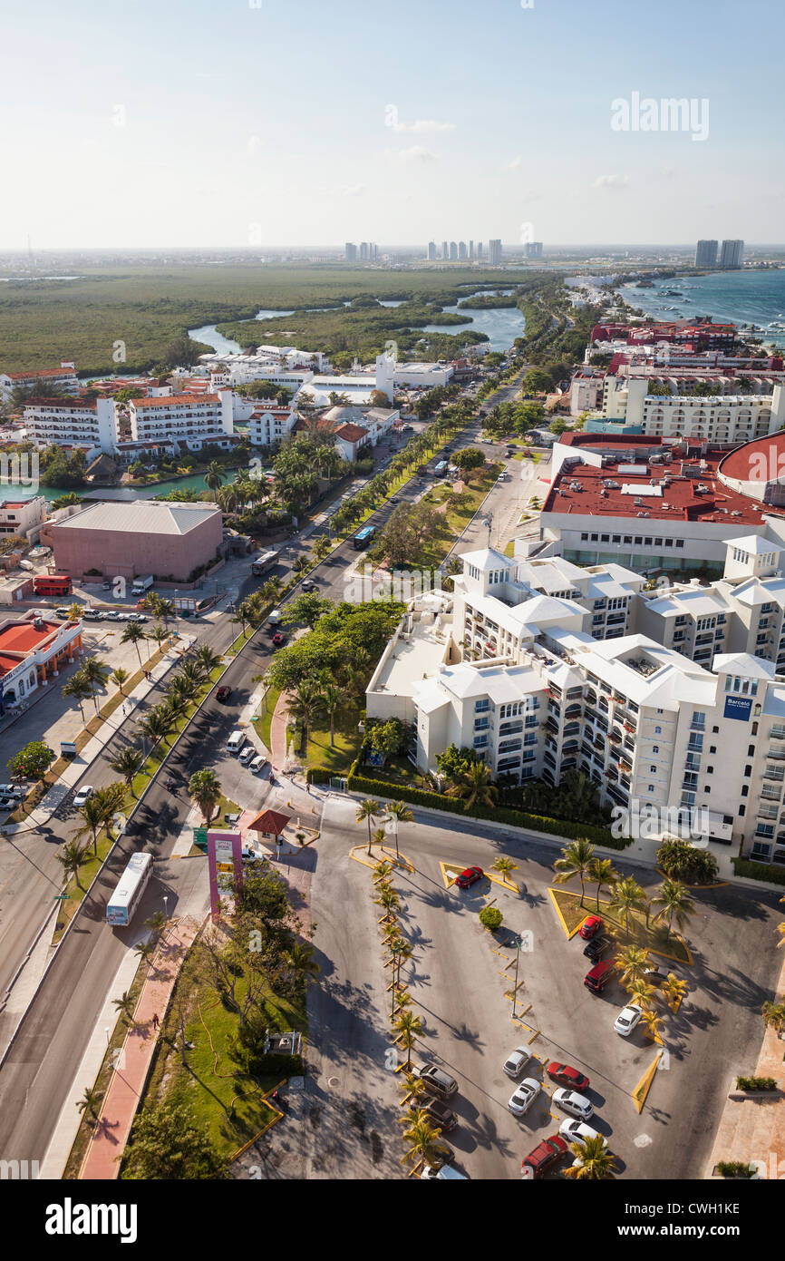 Aerial view of hotel zone, Cancun, Yucatan Peninsula, Quintana Roo, Mexico Stock Photo