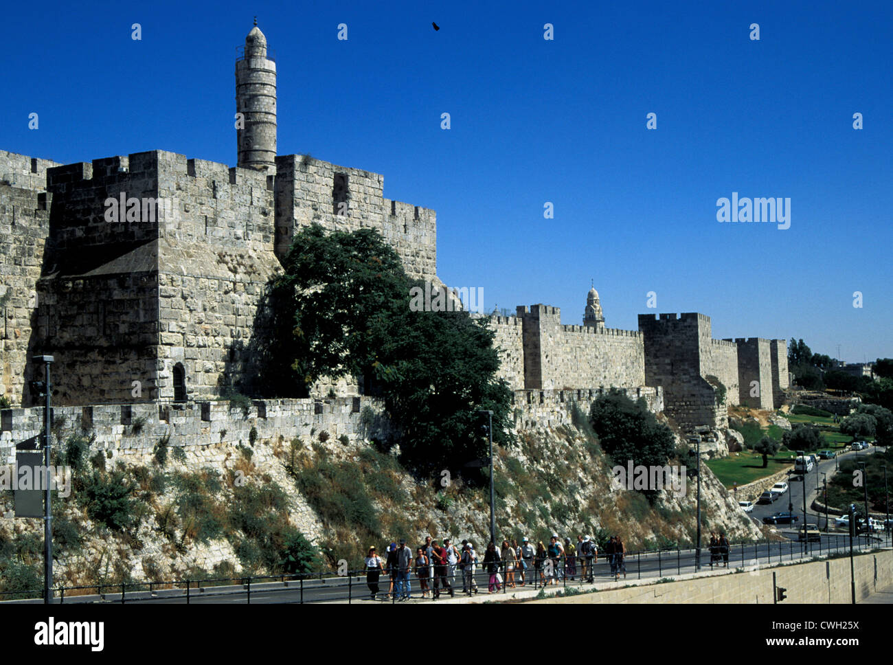 16th century Ottoman walls surrounding the old city of Jerusalem, Israel Stock Photo