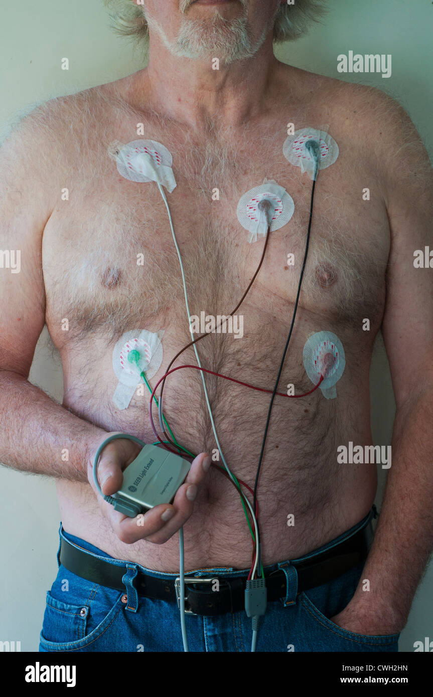 MAN WITH ECG HOLTER Stock Photo - Alamy