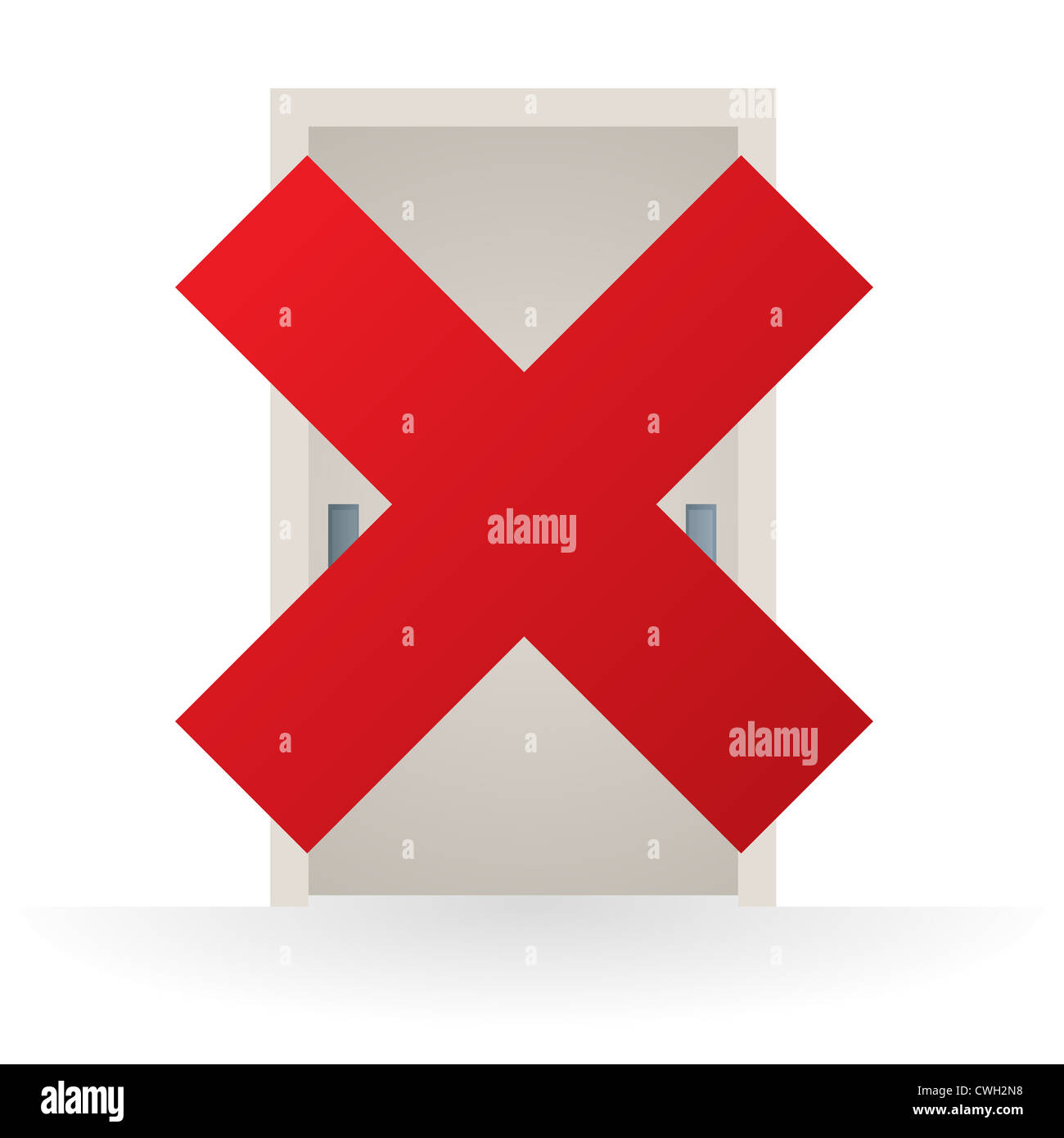 Door blocked by a large red X forbidding you entering it Stock Photo ...