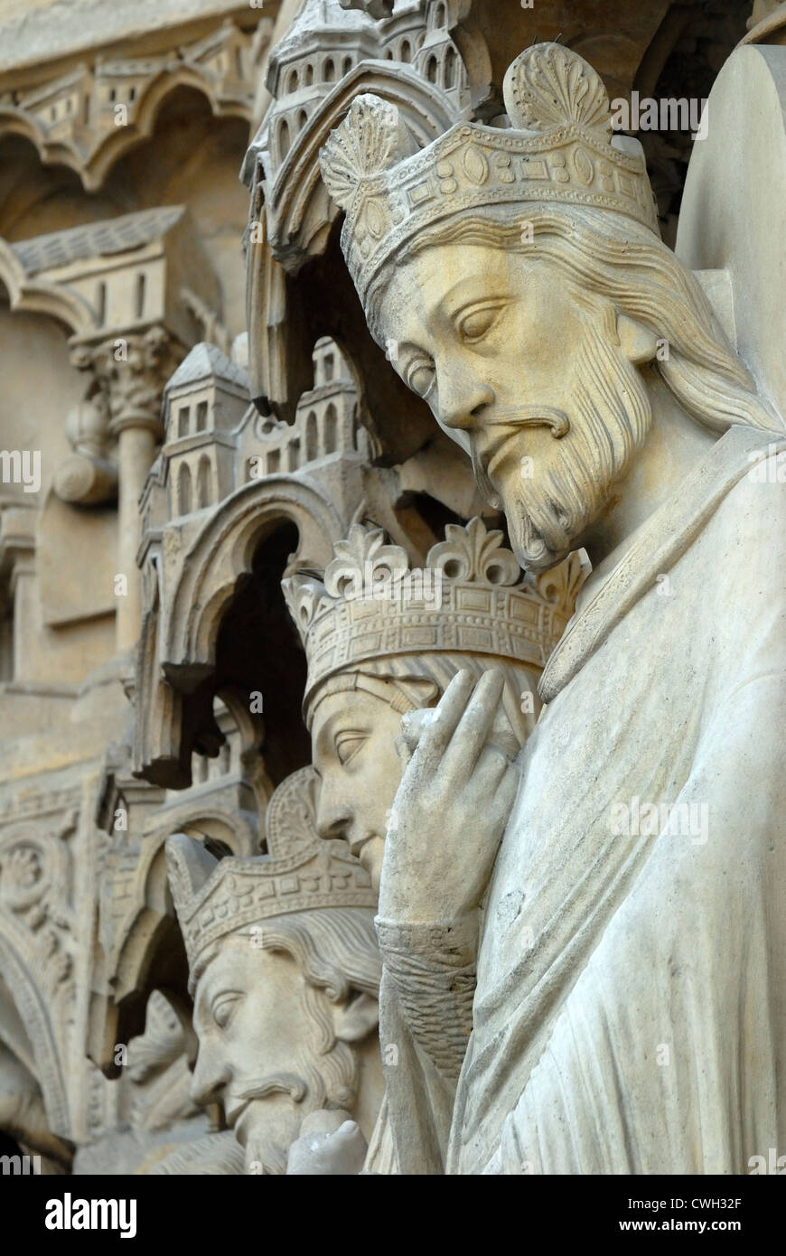 Paris, France. Notre Dame cathedral - statues by the entrance Stock Photo