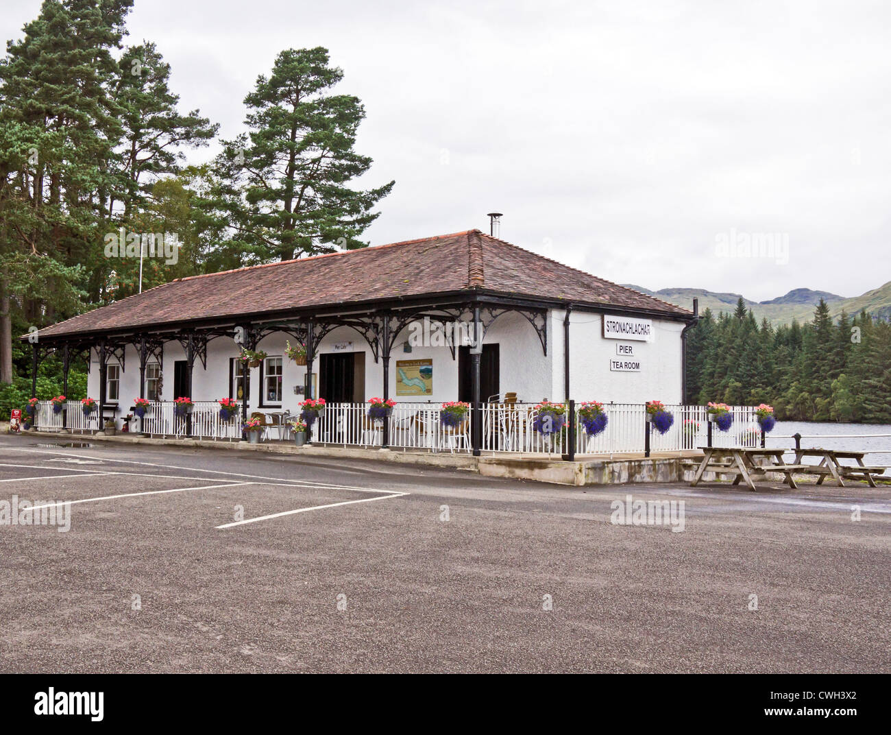 The Pier Tea Room at Stronachlachar on Loch Katrine in the Trossachs of Scotland Stock Photo