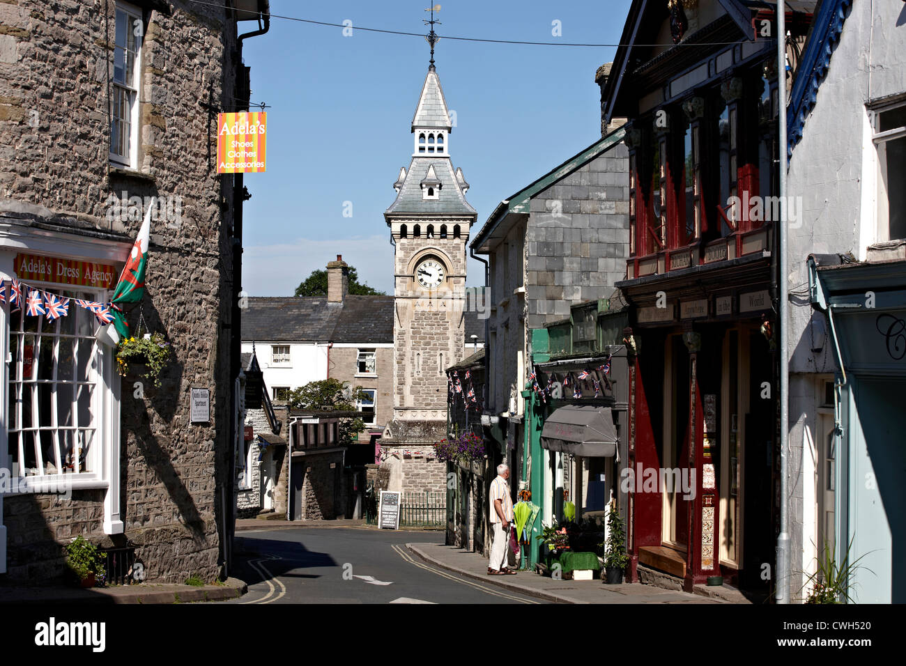 Town of Hay on Wye or Hay-on-Wye in the county of Herefordshire near Powys. Home of Bookshops and the Hay on Wye book festival. Stock Photo