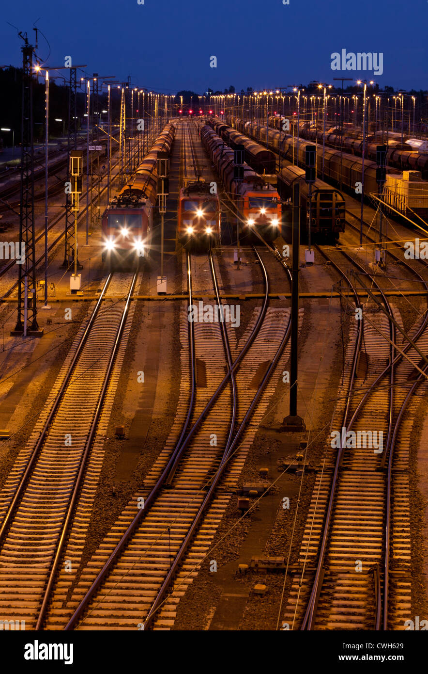 Classification yard Maschen near hamburg at night Stock Photo