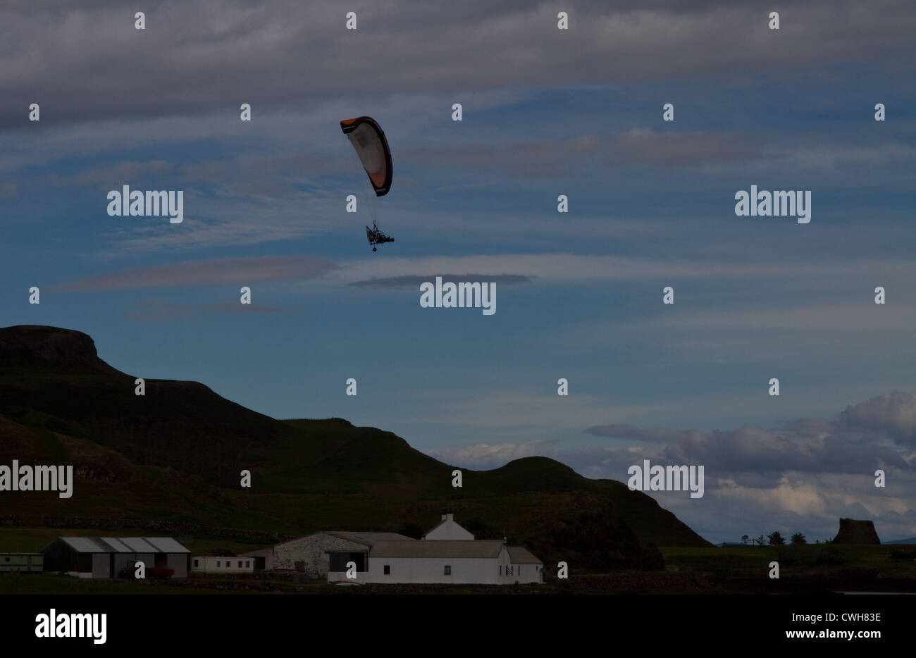 A microlite in the sky above the island of Canna, Small Isles, Scotland Stock Photo