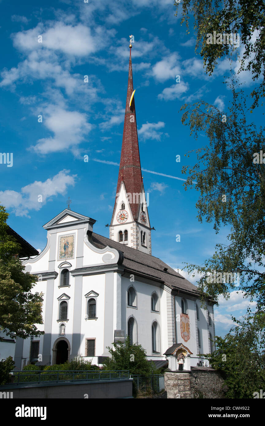 blue sky and the church in axam austria Stock Photo