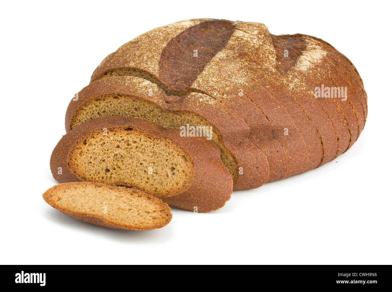 Sliced fresh organic rye bread isolated on white Stock Photo