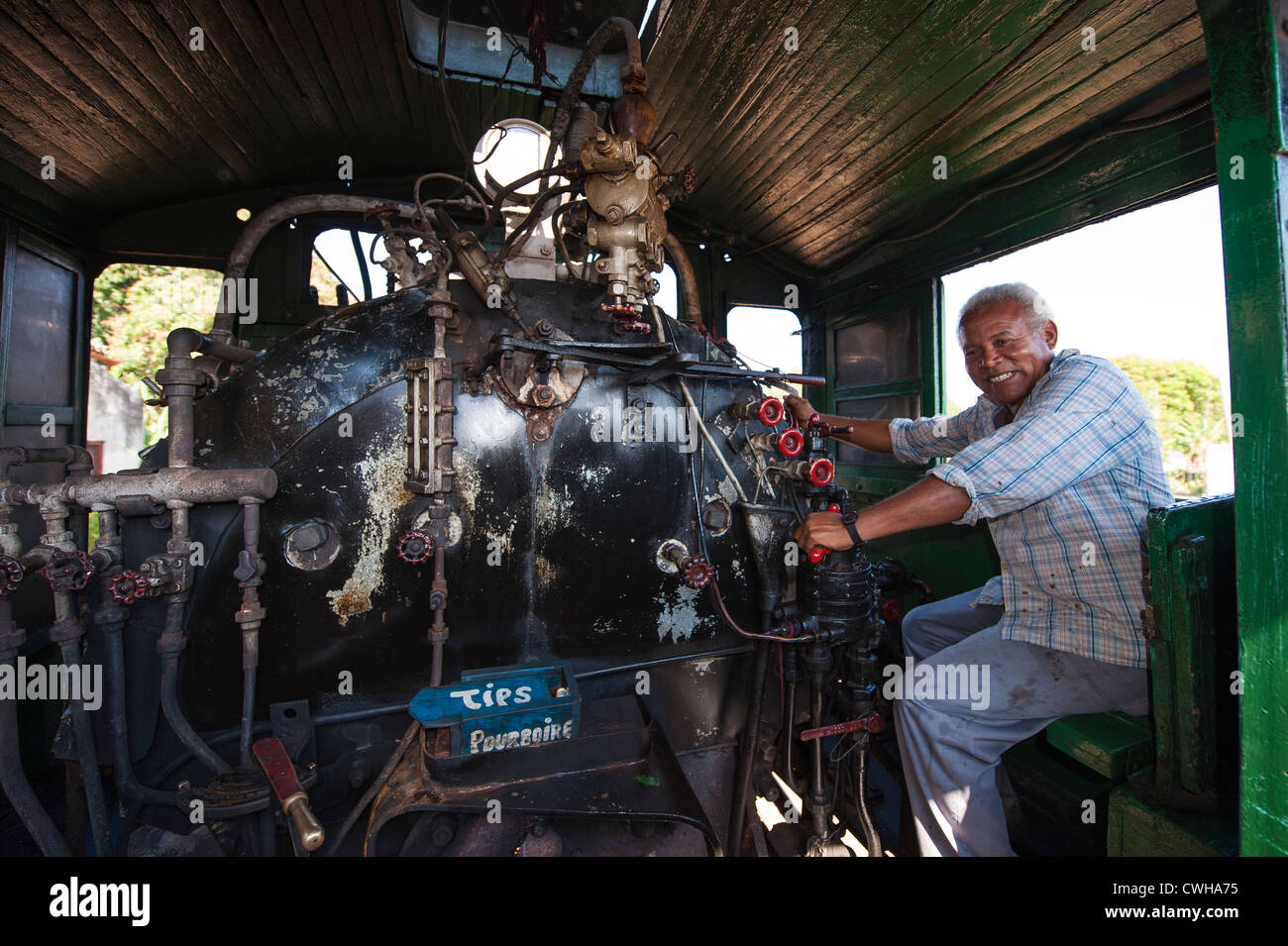 Caibarien, Cuba. Train engineer at the Marcelo Salado Sugar Museum And