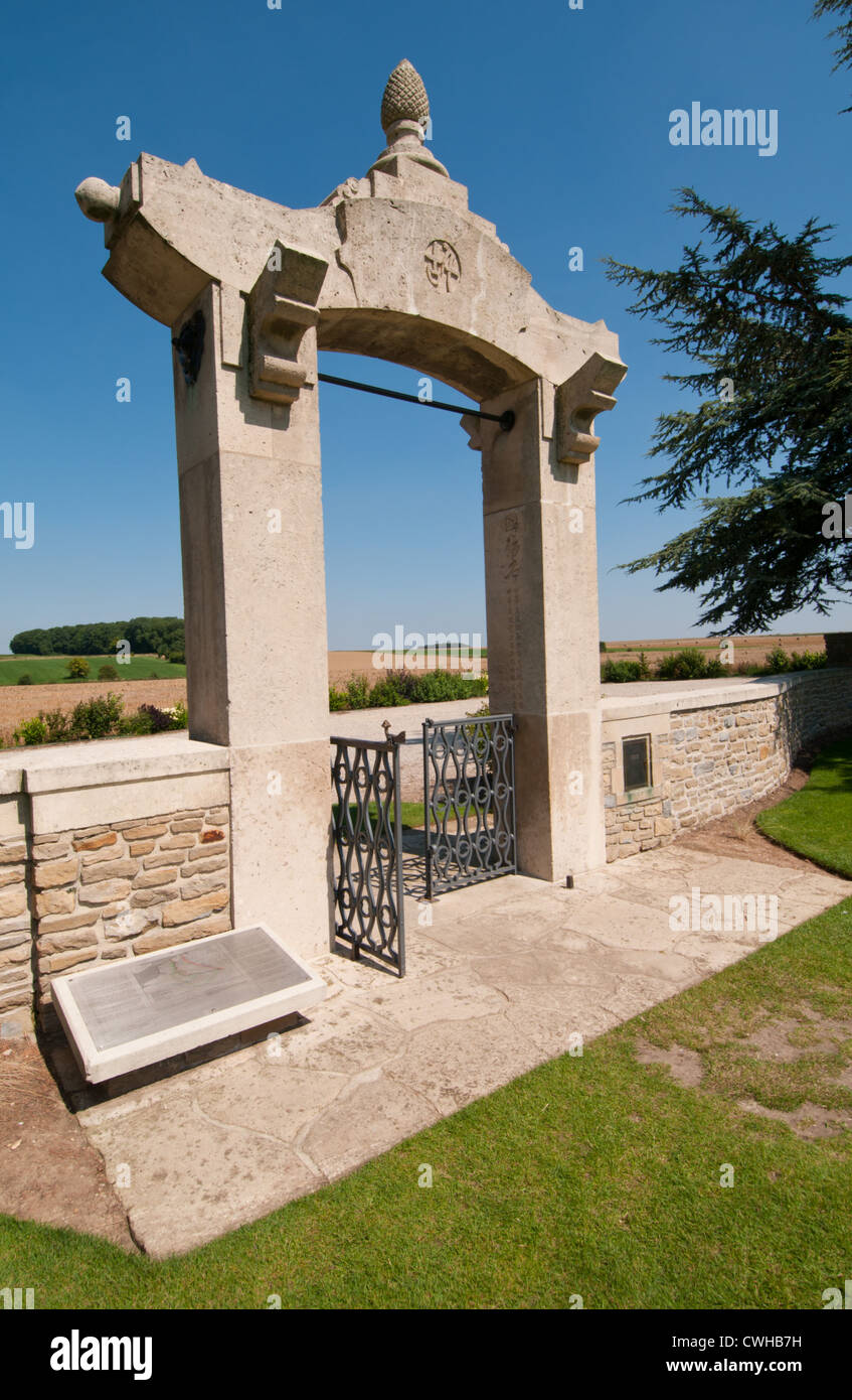 Ornate entrance gate to the World War One Chinese cemetery at Nolette, Picardy, France. Stock Photo