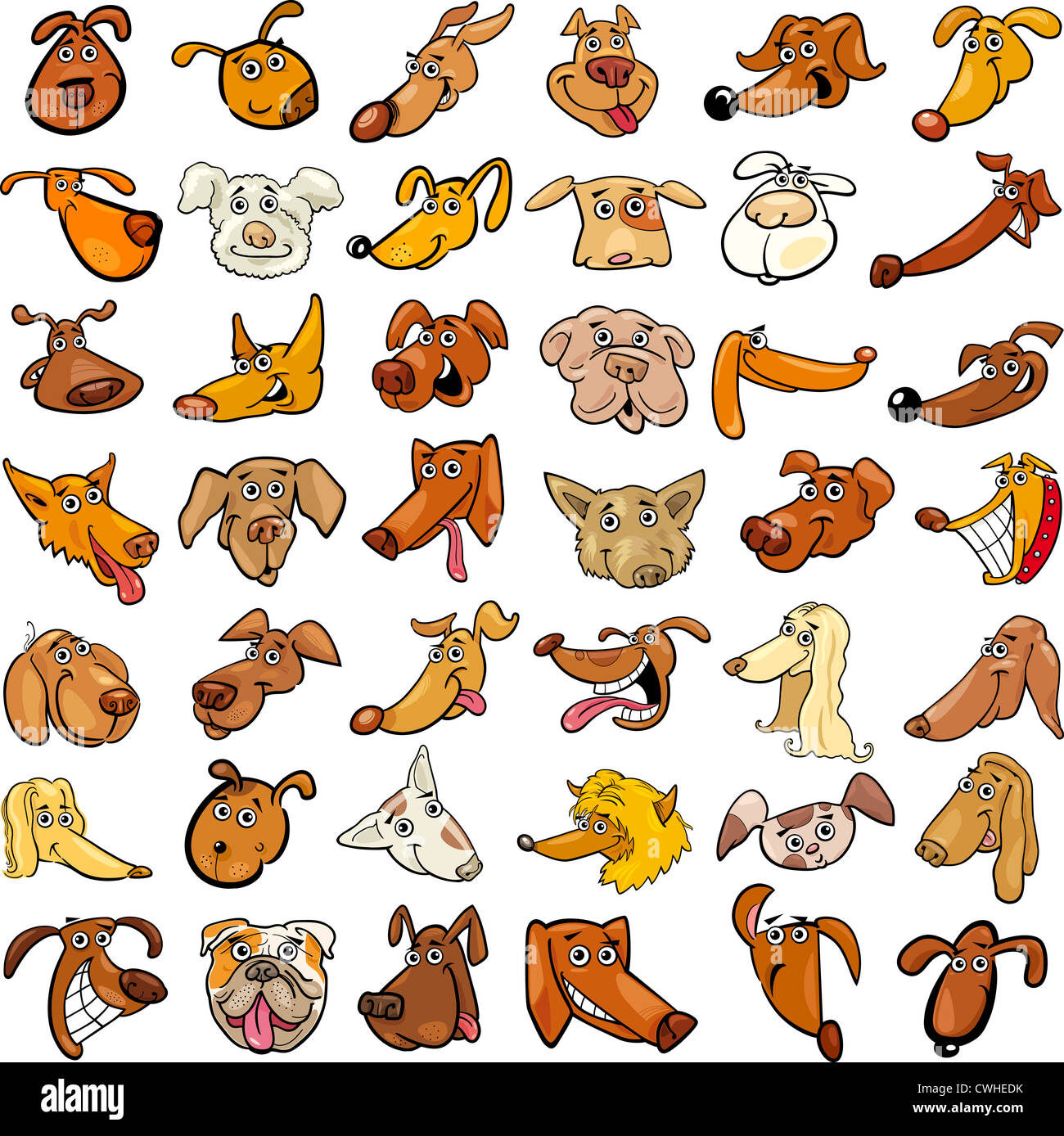 Cartoon Illustration of Different Funny Dogs Heads Huge Set Stock Photo ...