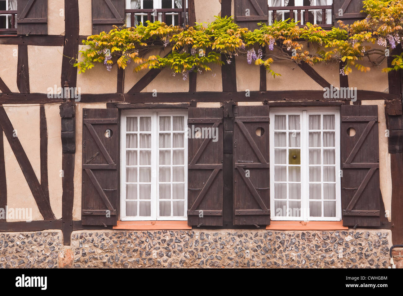 Half timebered houses in the village of Lyons La Foret, France Stock