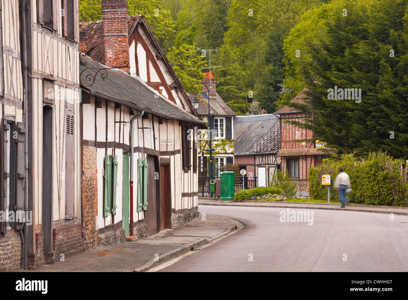 Half timebered houses in the village of Lyons La Foret, France. Stock Photo