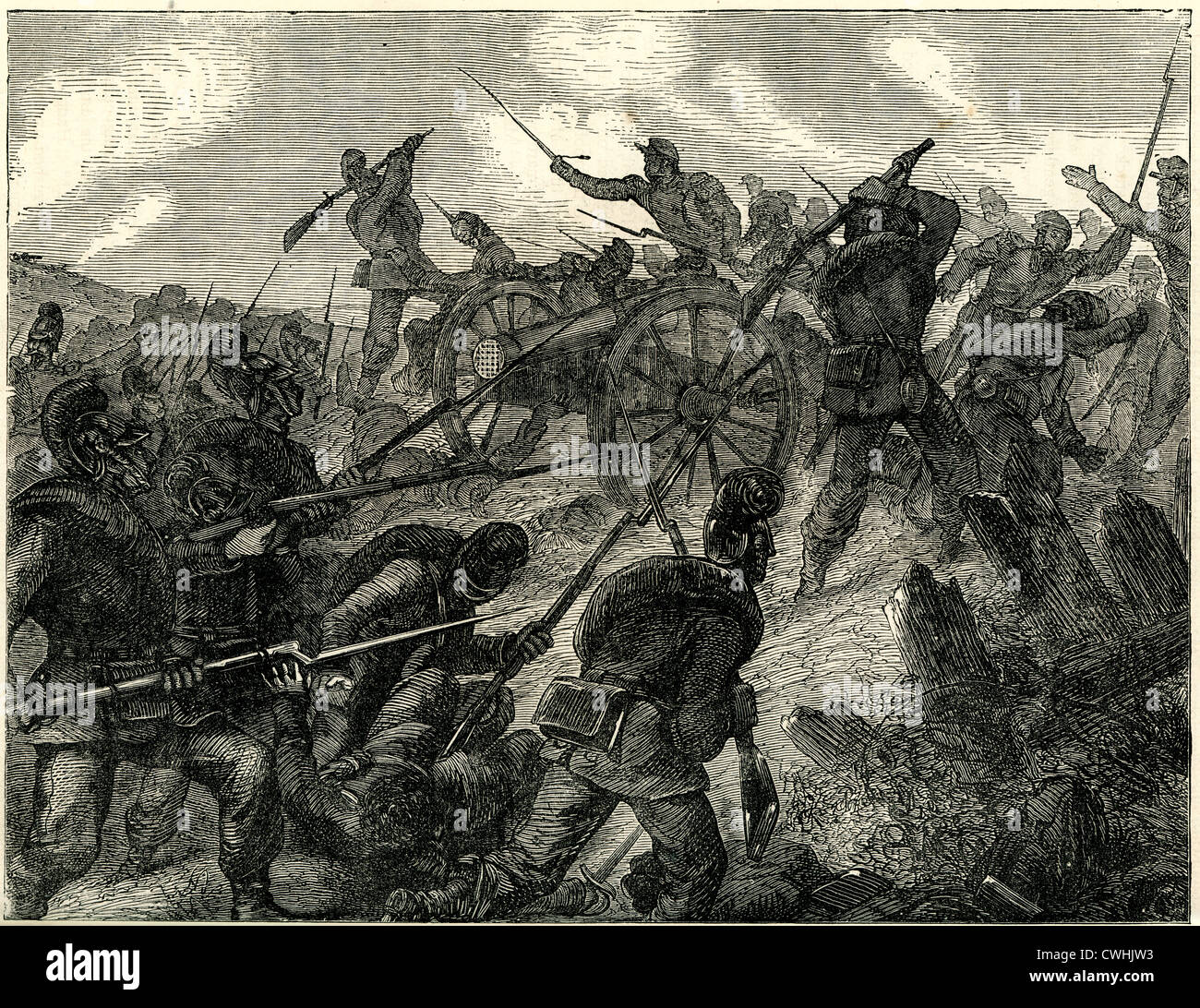 Capture of mitrailleuses by the Bavarians at the Battle of Worth in 1870, during the Franco Prussian War Stock Photo