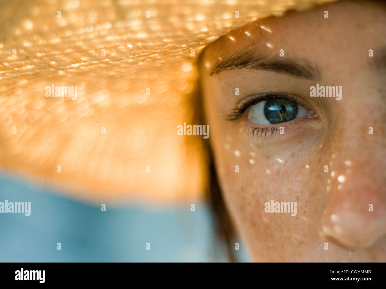 summer,freckle,straw hat Stock Photo