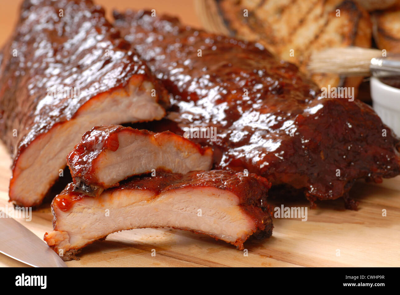 Delicious BBQ ribs with toasted bread, and a tangy BBQ sauce Stock