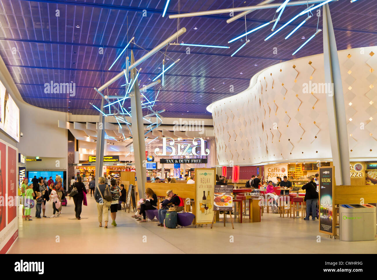 Duty free shops at the departures lounge area of Manchester International Airport  England UK GB EU Europe Stock Photo