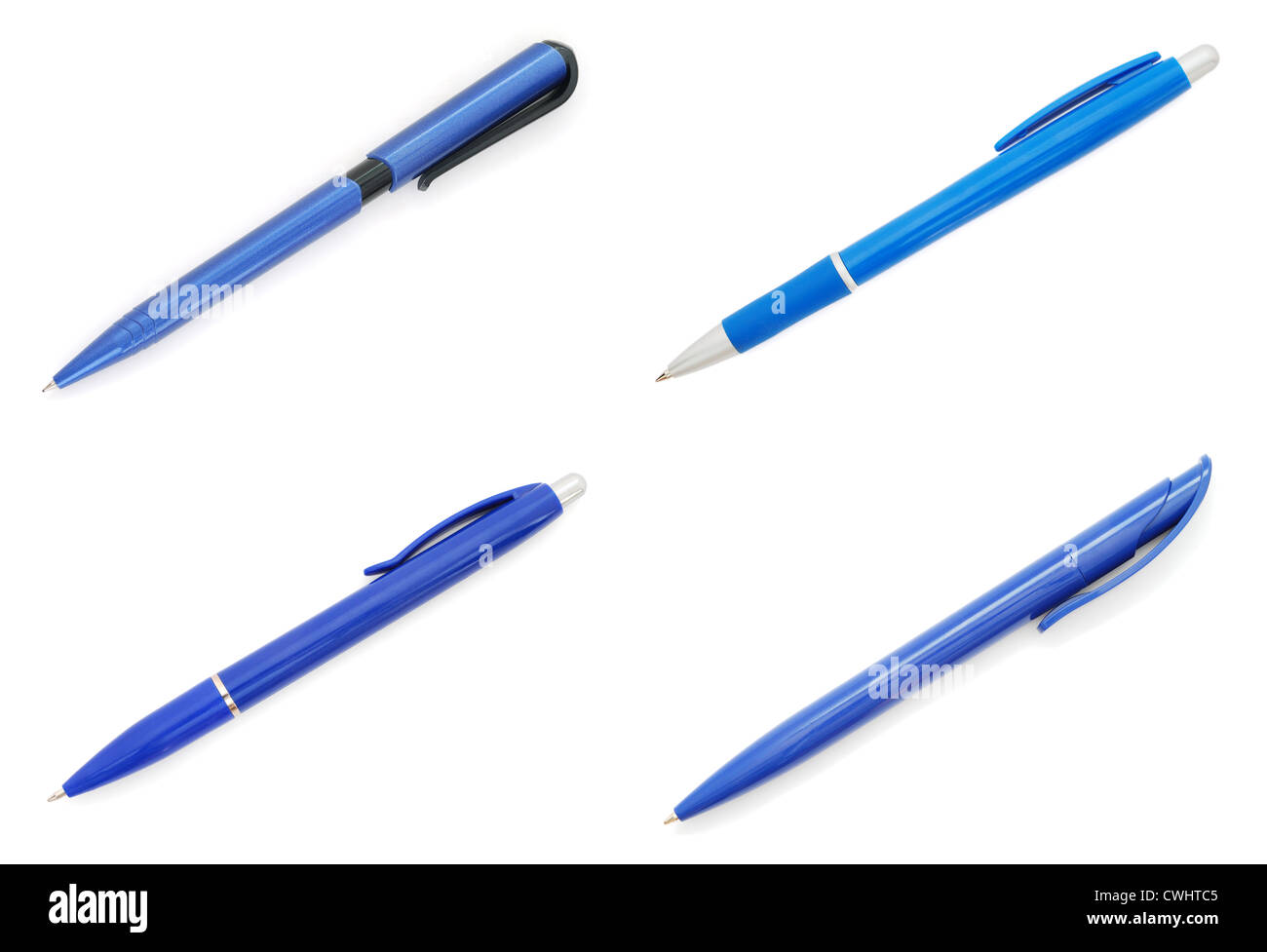 Set of four blue pens isolated on white background Stock Photo Alamy