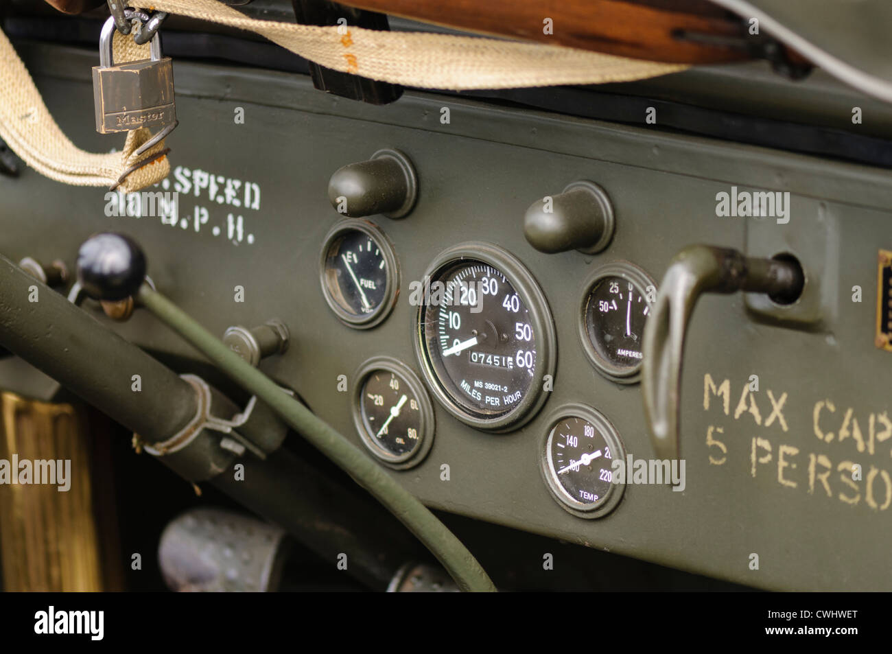 Dashboard on a Willys Jeep from World War 2 Stock Photo