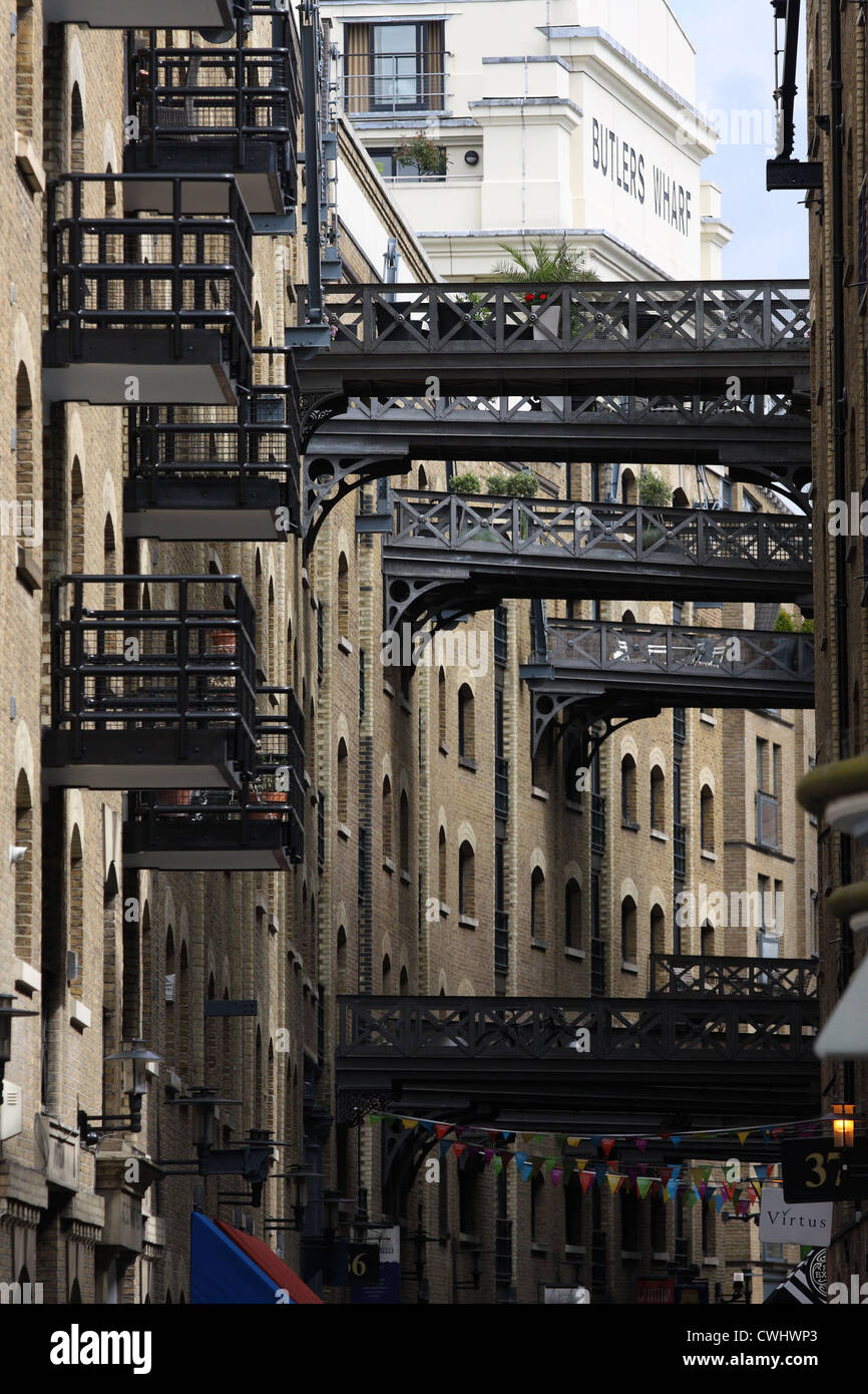 walkways between buildings near Tower Bridge, London Stock Photo