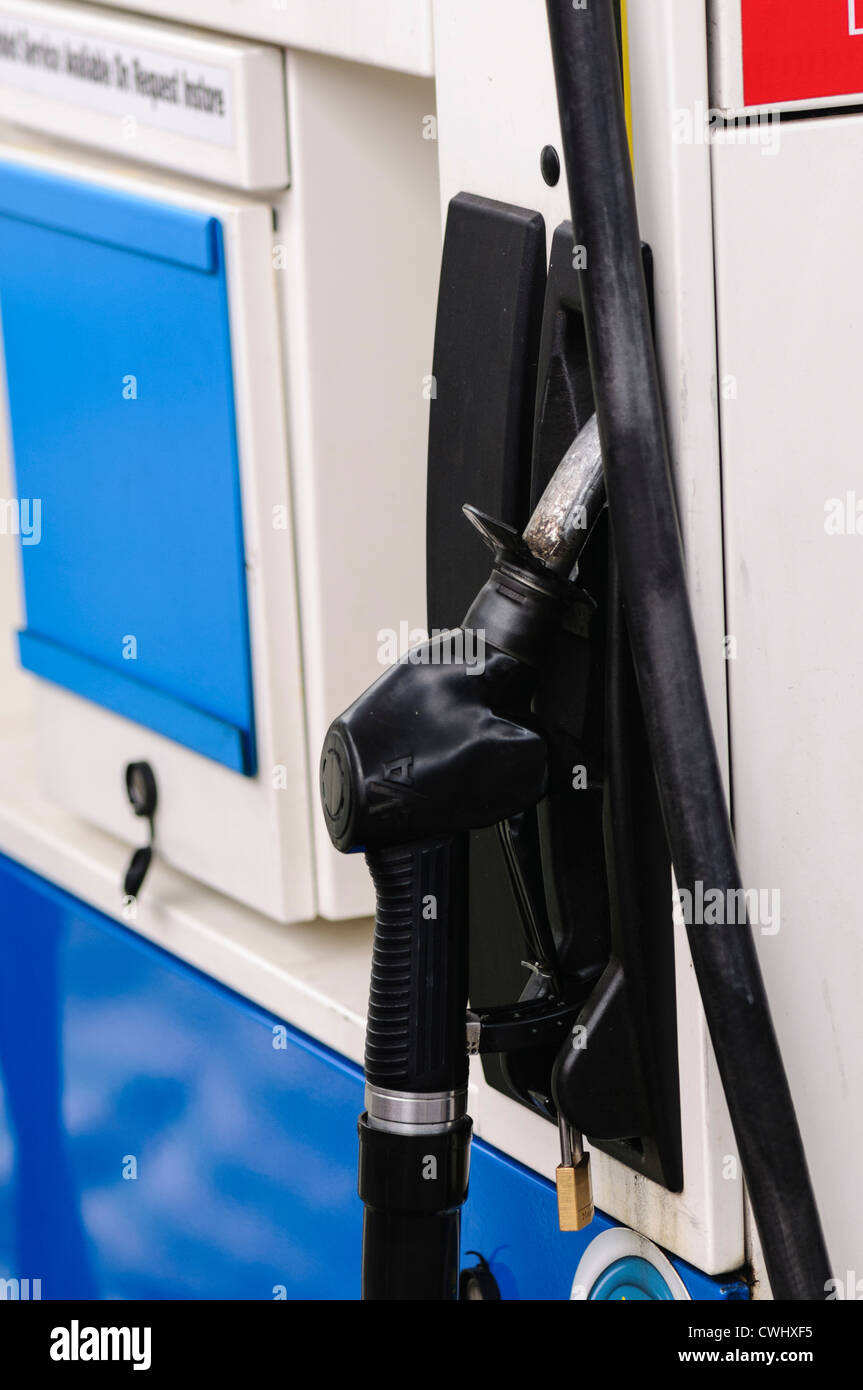 Nozzle on a diesel pump Stock Photo