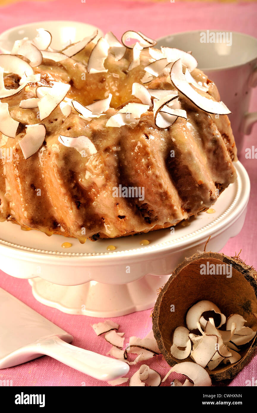 Coconut Bunt Cake with Rum Icing Stock Photo Alamy